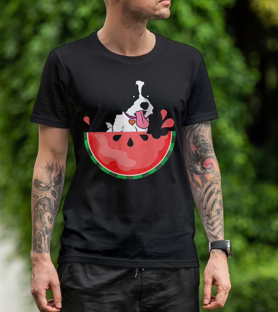 Shih Tzu Sitting In Watermelon Slice With Heart Collar Summer Fun T-Shirt