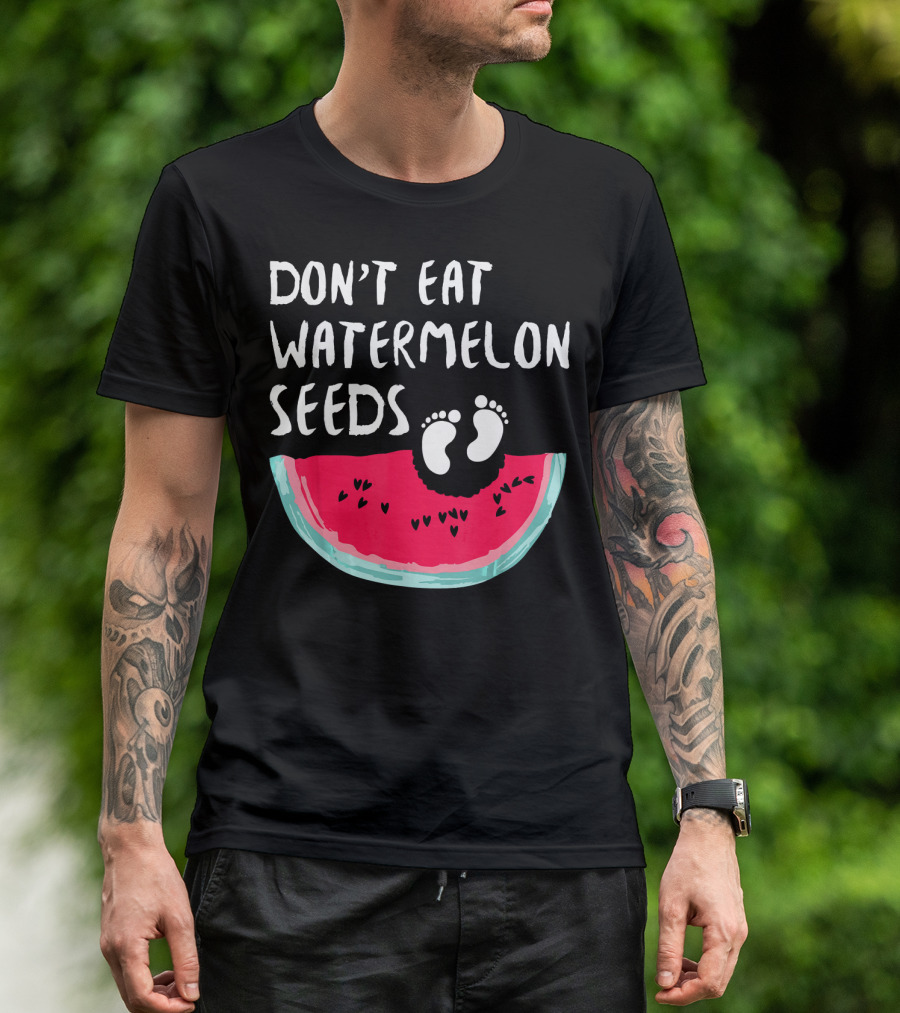 DON'T EAT WATERMELON SEEDS BABY ANNOUNCEMENT FOOTPRINTS T-Shirt