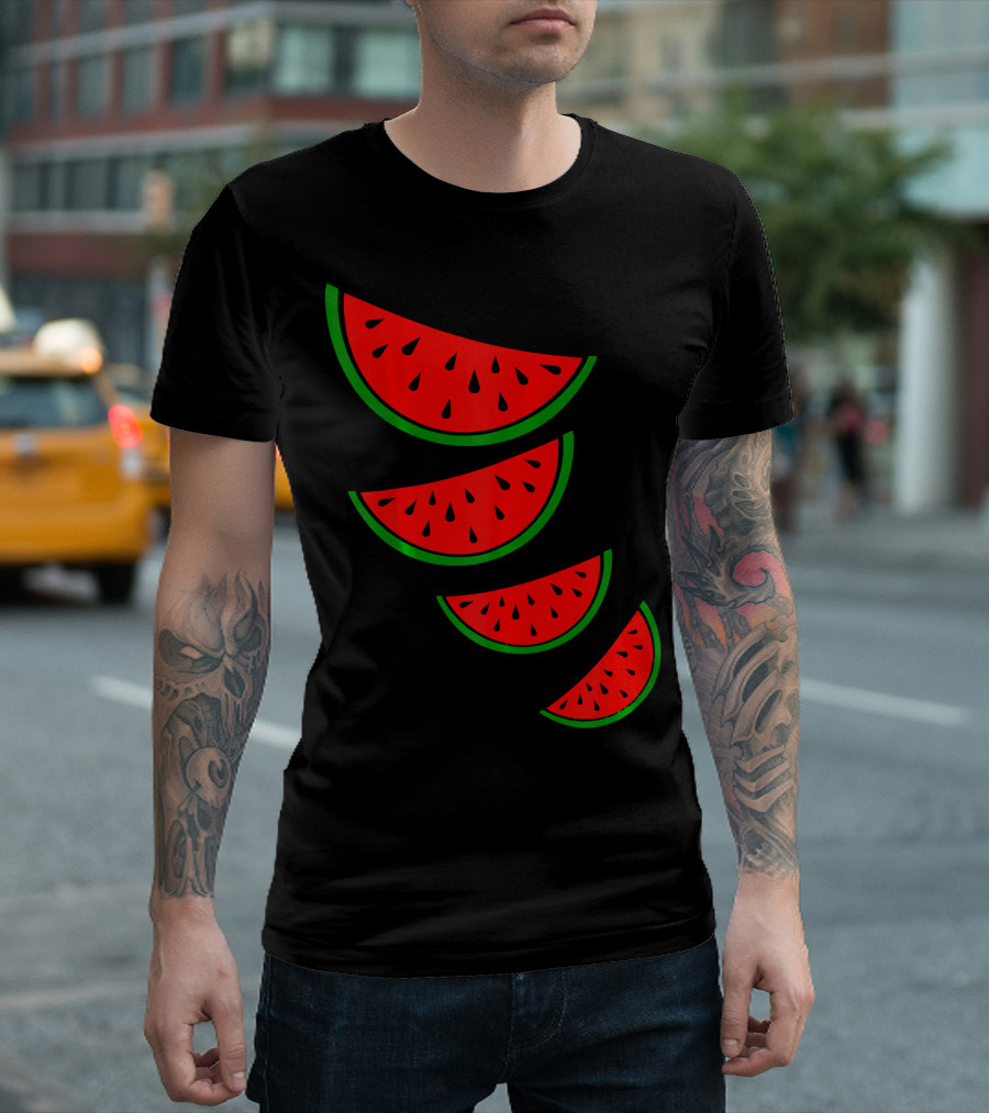 Watermelon Pink Green White Slices Diagonal T-Shirt
