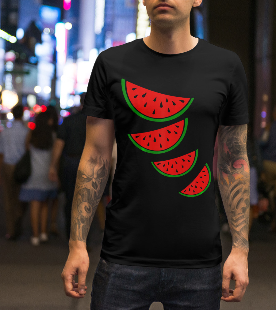 Watermelon Pink Green White Slices Diagonal T-Shirt