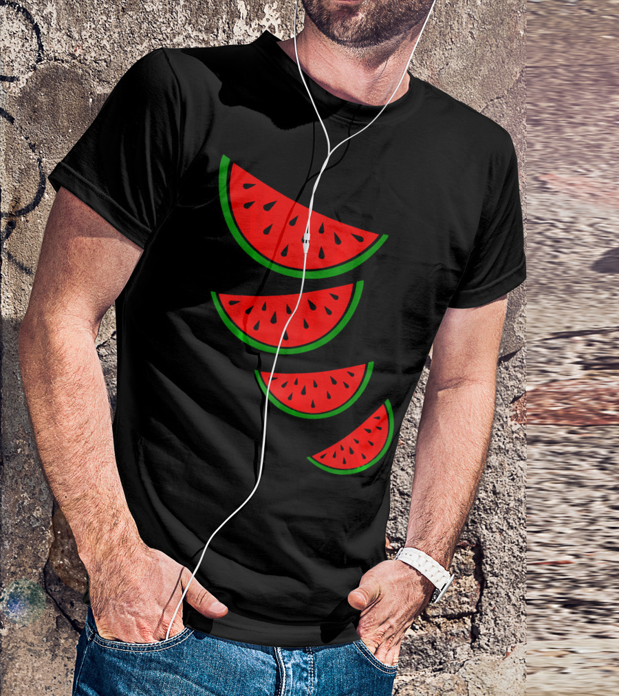 Watermelon Pink Green White Slices Diagonal T-Shirt