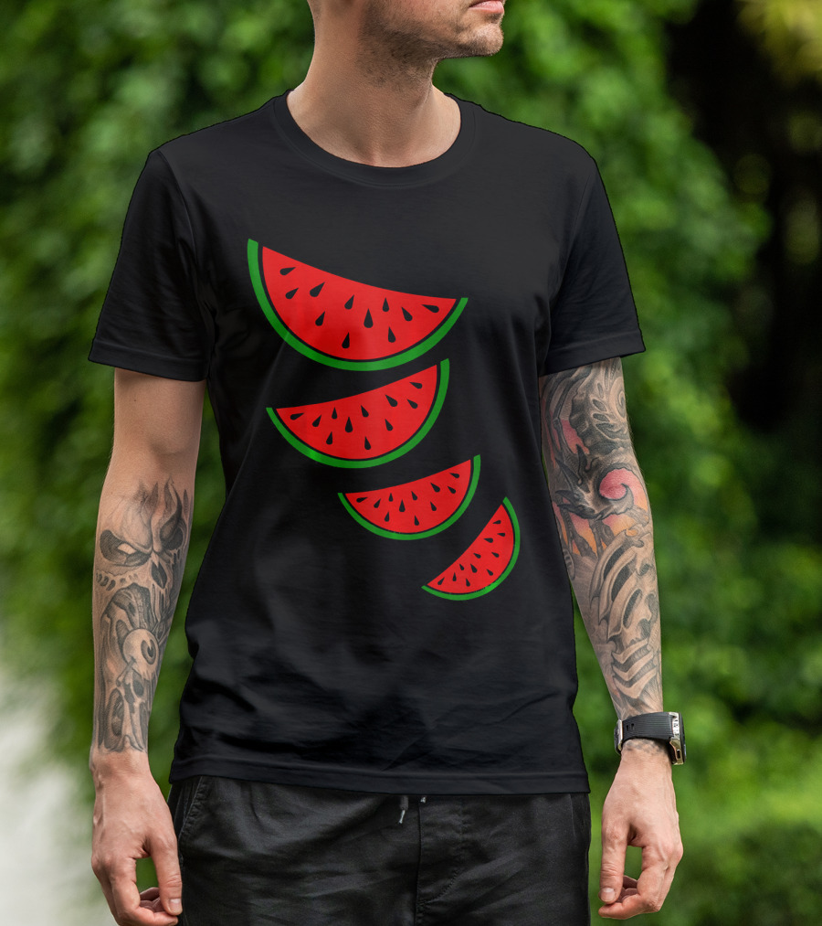 Watermelon Pink Green White Slices Diagonal T-Shirt