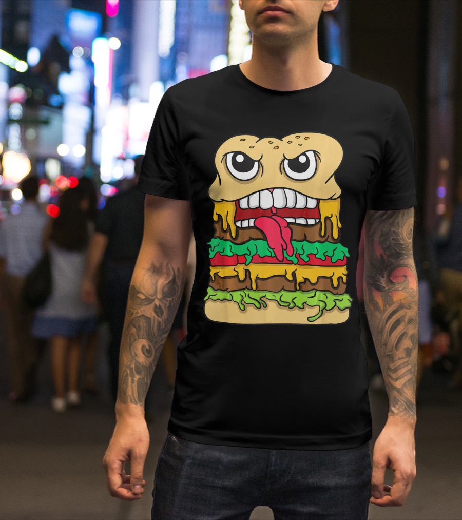 Burger Hamburger Cheeseburger Face With Tongue Out Lettuce And Cheese Layers T-Shirt
