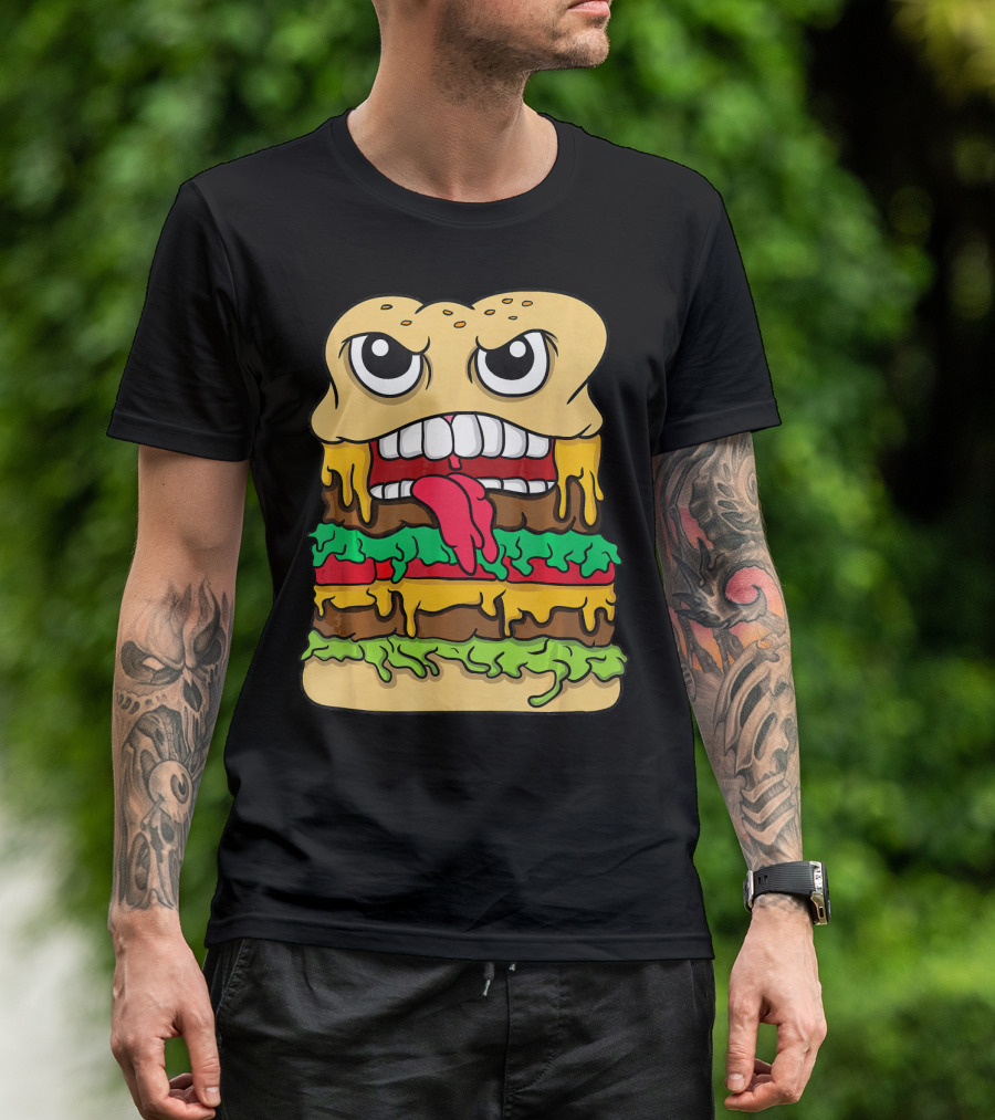 Burger Hamburger Cheeseburger Face With Tongue Out Lettuce And Cheese Layers T-Shirt