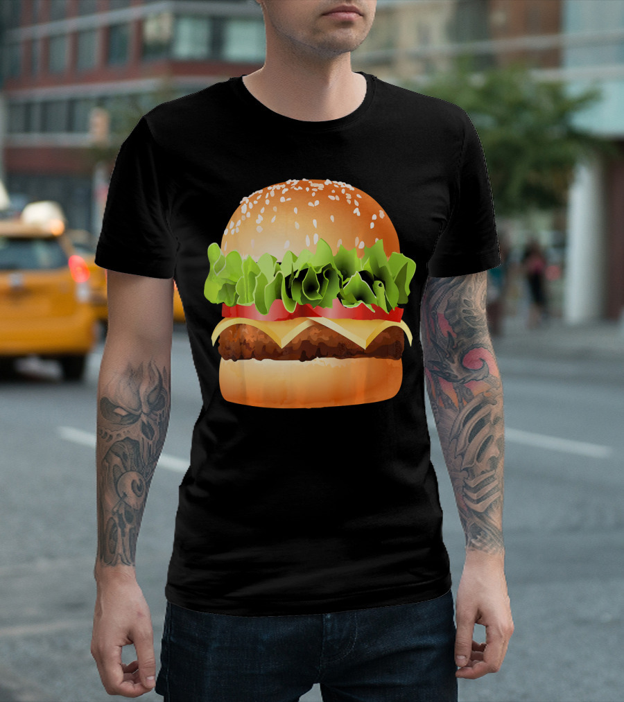 GIANT CHEESEBURGER BURGER LETTUCE TOMATO CHEESE SESAME BUN T-Shirt
