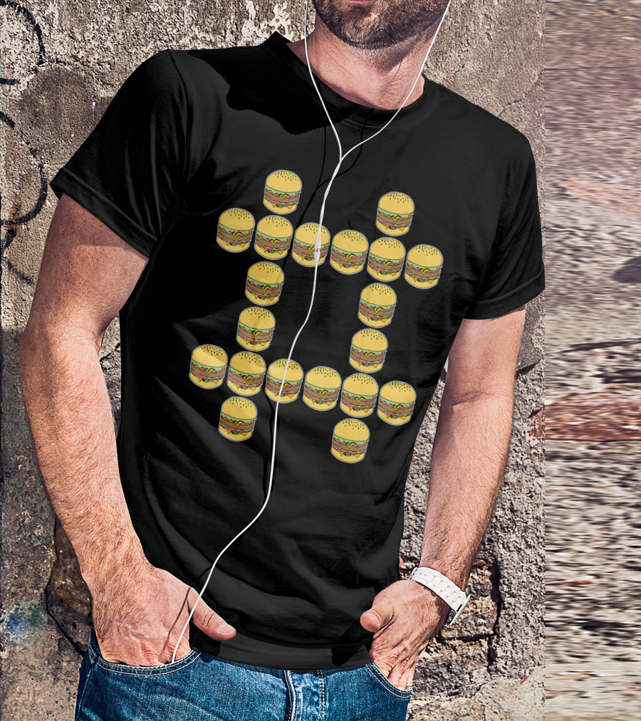 Hashtag Hamburger Funny Cheese Pattern Burger T-Shirt