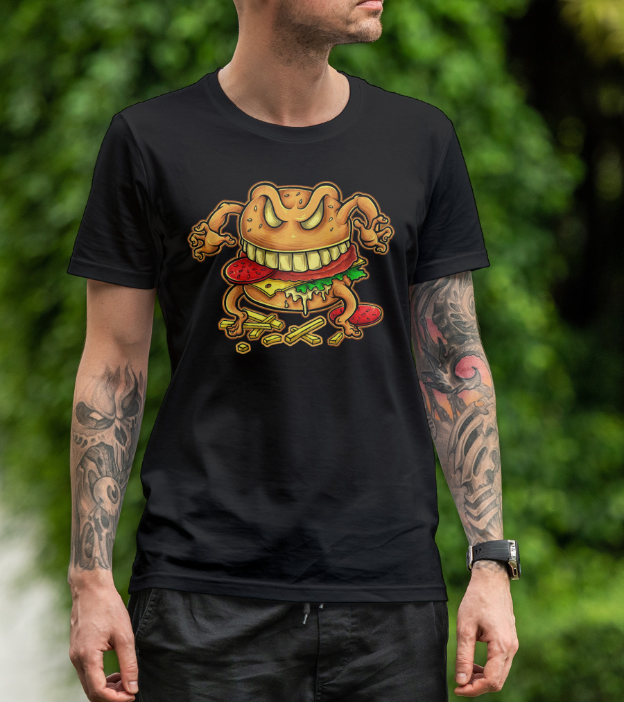 Giant Monster Burger With Muscular Arms And Fries T-Shirt