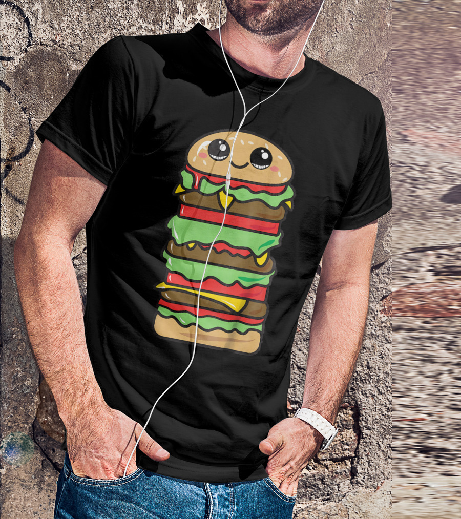 Kids Funny Kawaii Hamburger Burger Eat Food Boy T-Shirt