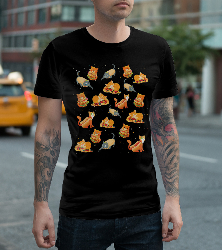 Crazy Space Cat Food Pizza Taco Hot Dog Delight T-Shirt