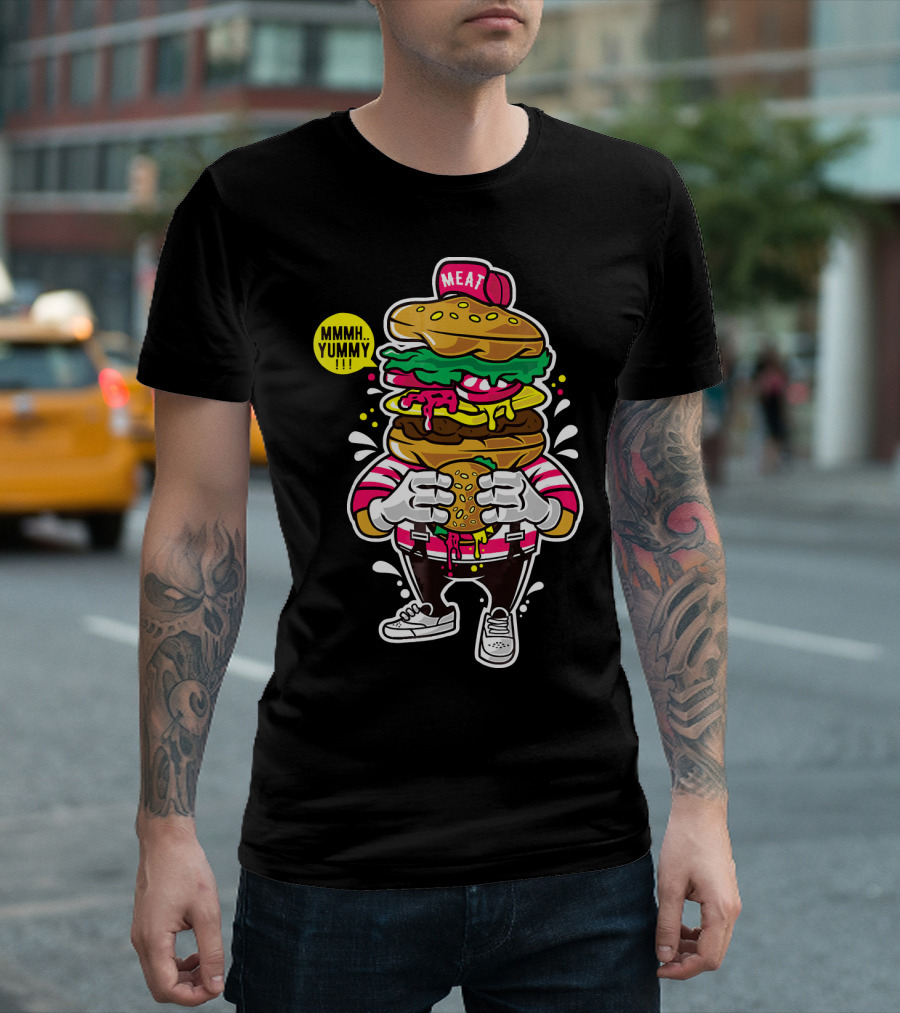 MMMH Yummy Funny Cute Unique Meat Grafitti Hamburger T-Shirt