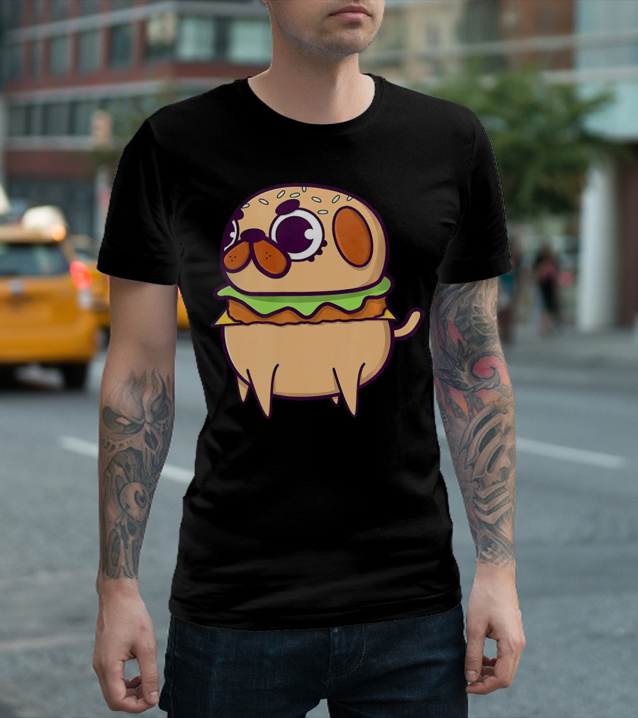 Cute Pug Hamburger Funny Pug Burger Love T-Shirt