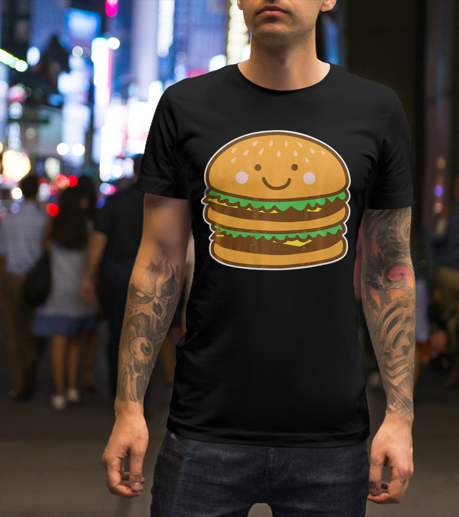 Funny Cute Burger Smiley Face Halloween Costume T-Shirt
