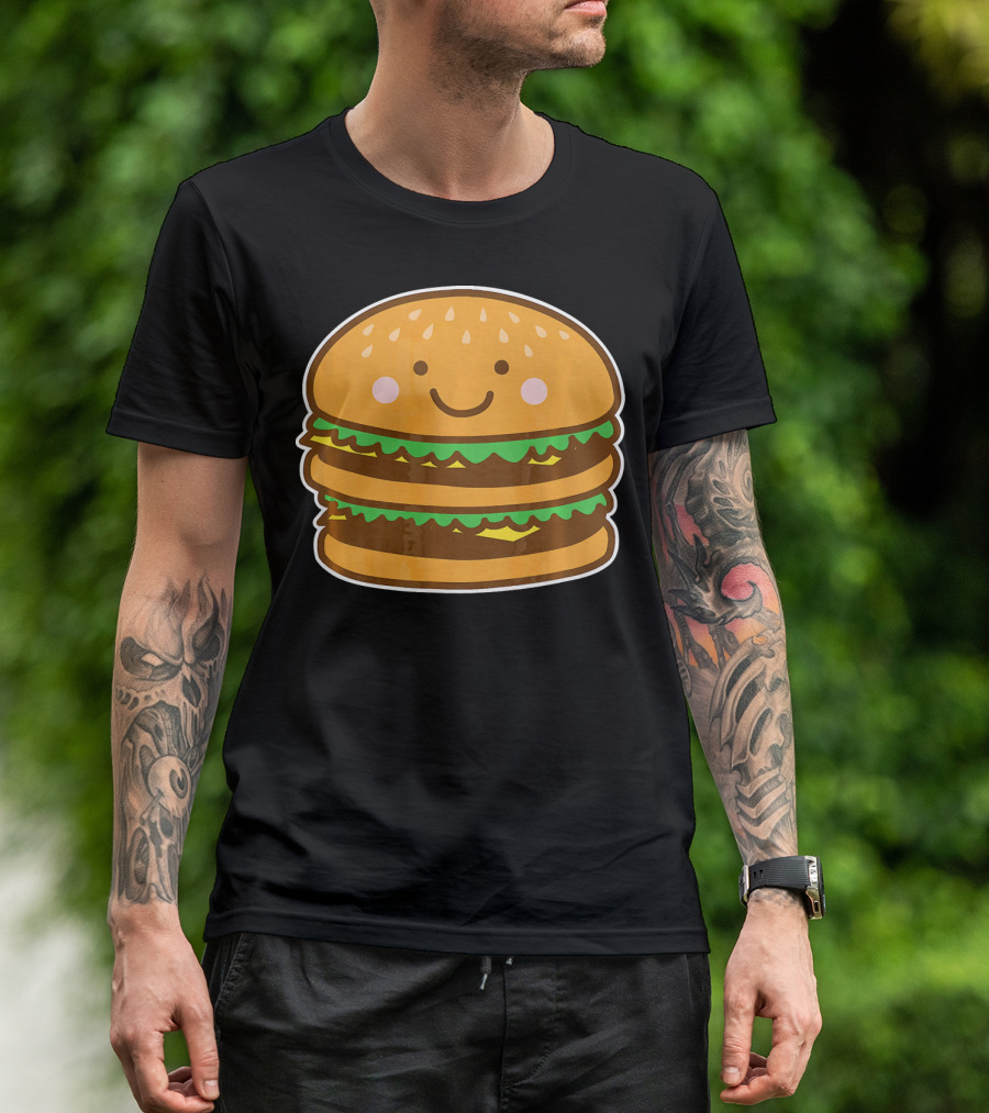 Funny Cute Burger Smiley Face Halloween Costume T-Shirt