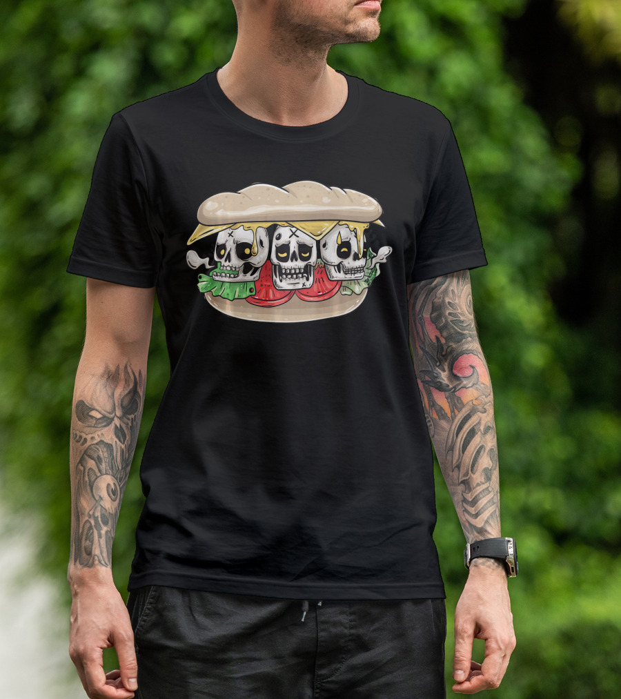 Three Skull Burger With Cheese And Lettuce T-Shirt