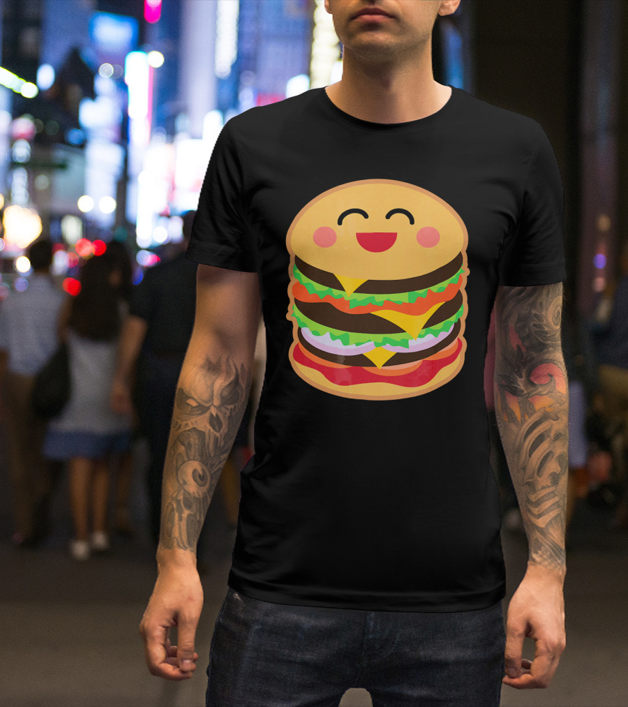 Smiling Happy Hamburger Emoji Stack T-Shirt