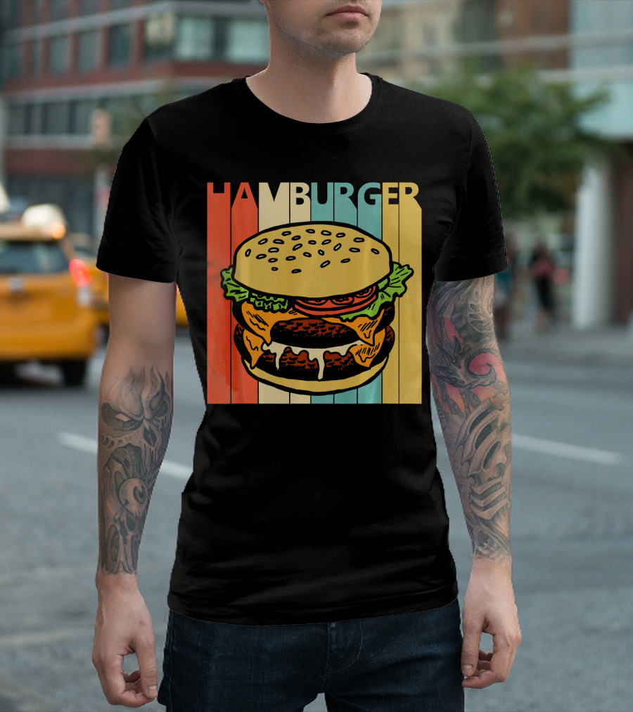 Vintage Retro Hamburger Rainbow Stripe Background T-Shirt