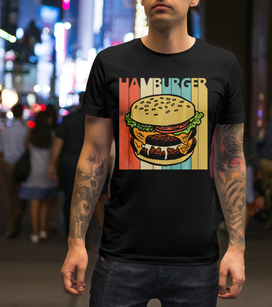 Vintage Retro Hamburger Rainbow Stripe Background T-Shirt