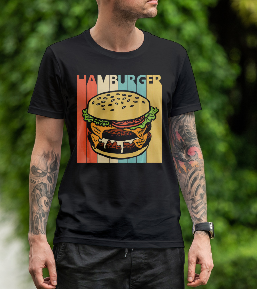 Vintage Retro Hamburger Rainbow Stripe Background T-Shirt
