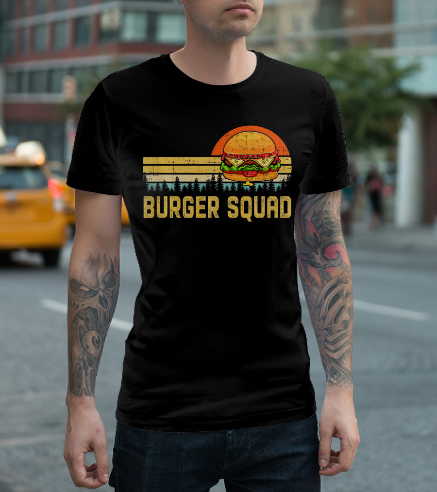 Burger Squad Retro Sunset Cheeseburger Foodie Lover T-Shirt