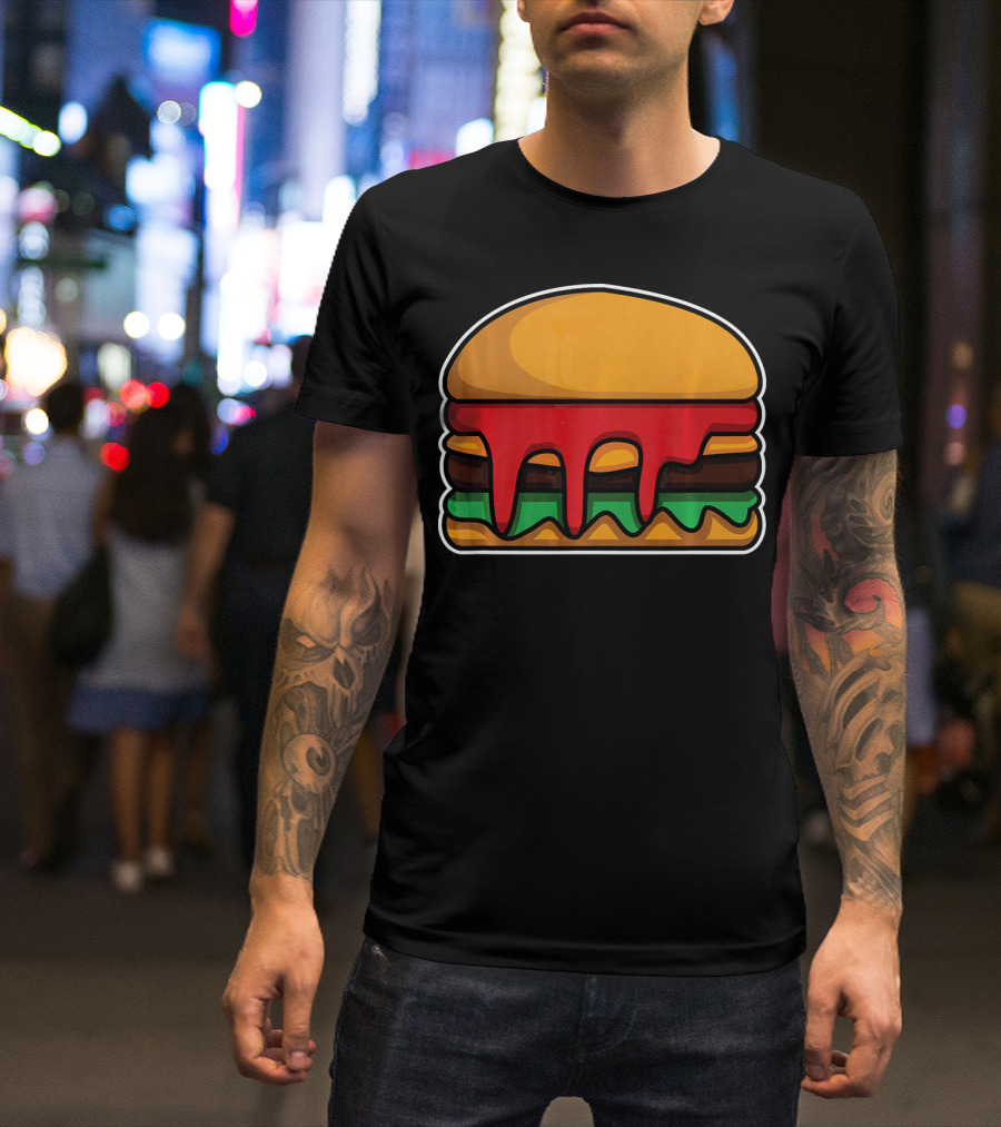 Cool Cute Hamburger Dripping Cheese Ketchup T-Shirt