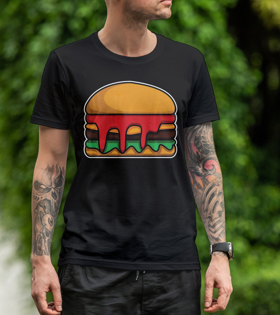 Cool Cute Hamburger Dripping Cheese Ketchup T-Shirt
