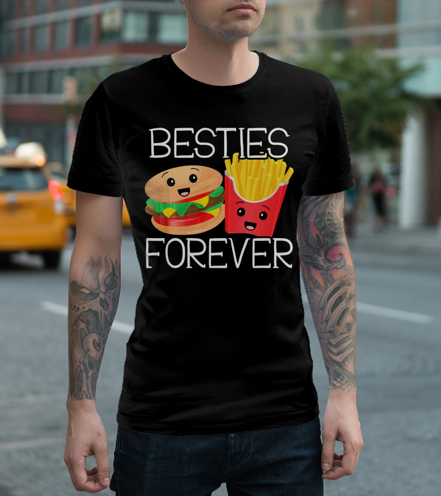 Besties Forever Smiling Hamburger and French Fries Duo T-Shirt
