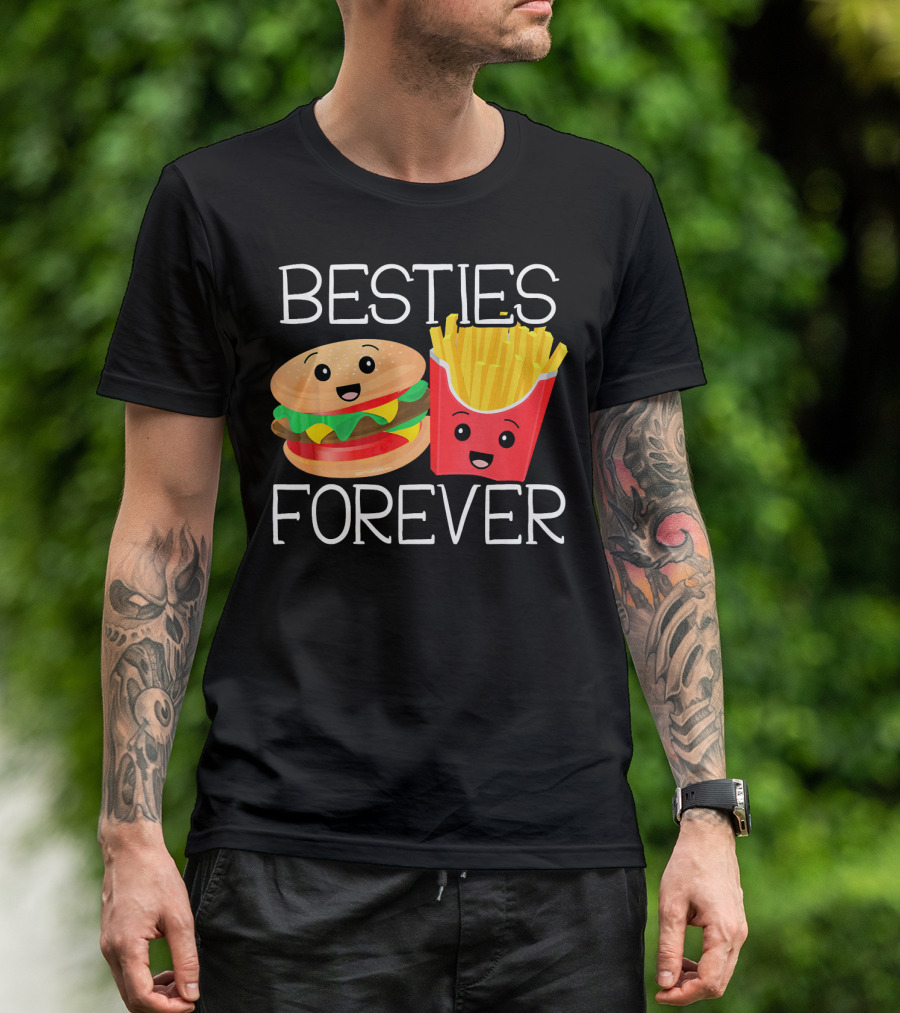 Besties Forever Smiling Hamburger And French Fries Duo T-Shirt