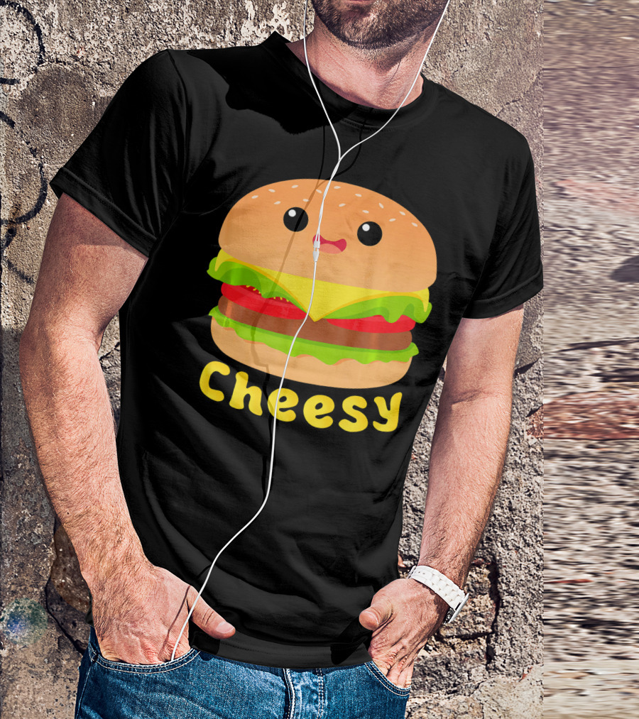 Cheesy Cute Funny Cheese Burger Food Pun Adorable Smiling Burger T-Shirt
