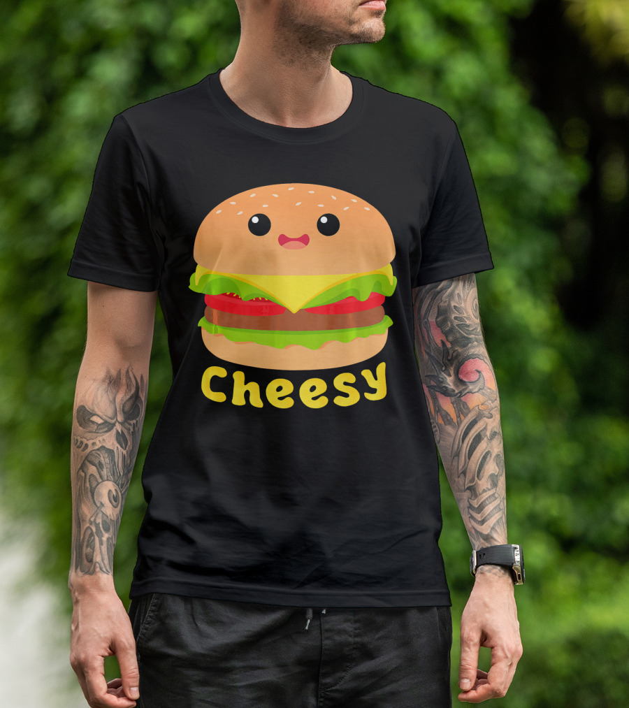 Cheesy Cute Funny Cheese Burger Food Pun Adorable Smiling Burger T-Shirt