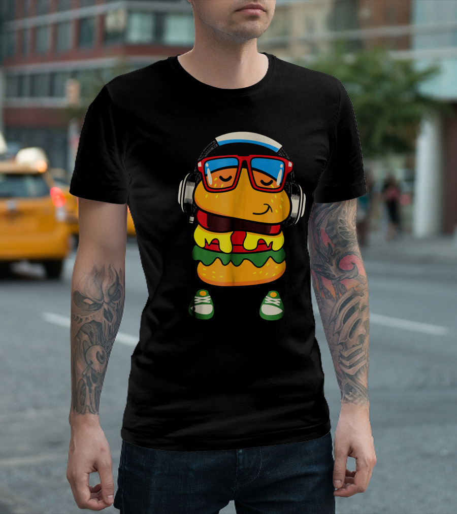 Dancing Hamburger with Headphones and Glasses T-Shirt
