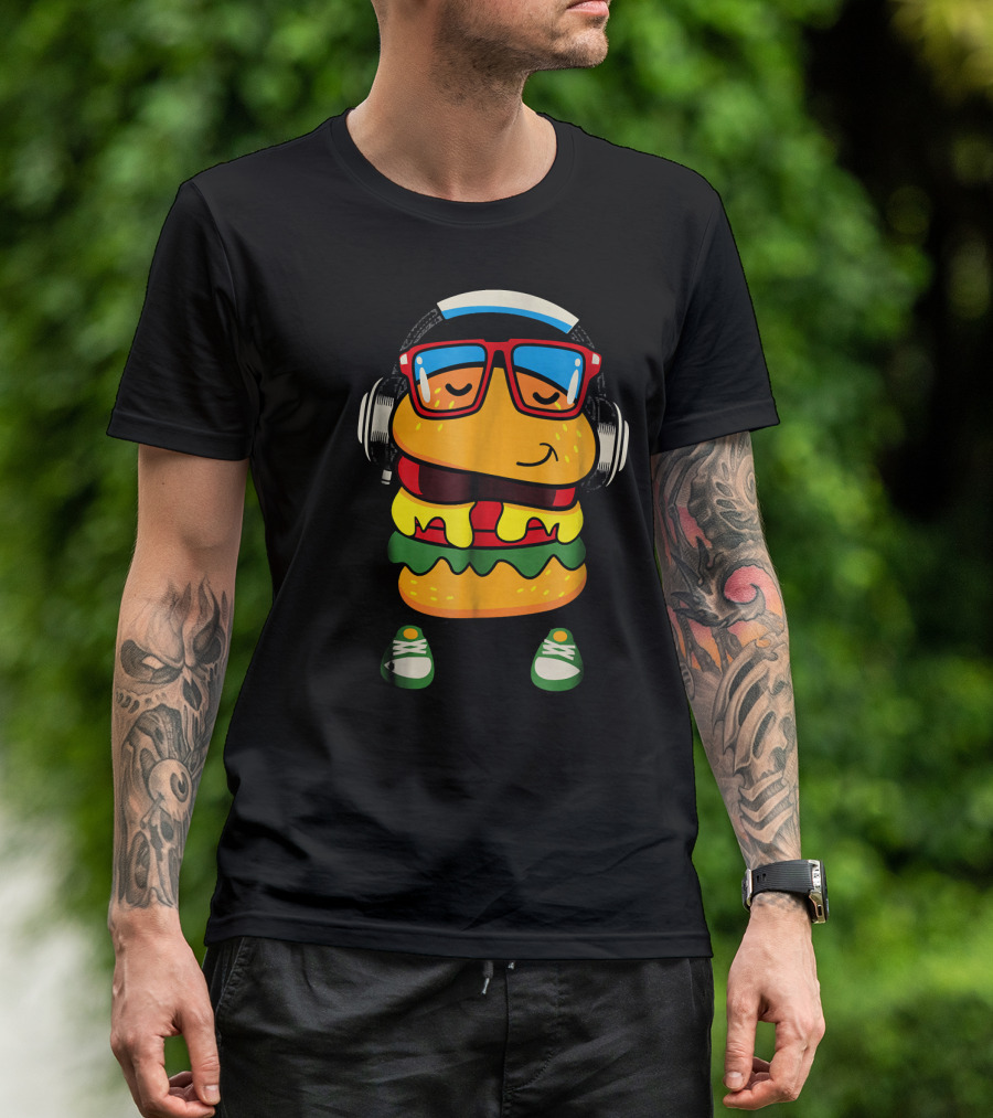 Dancing Hamburger With Headphones And Glasses T-Shirt