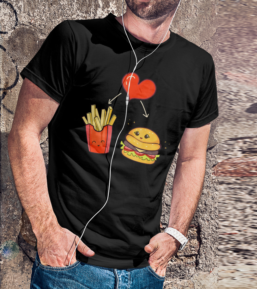Burger Fries Kids Kawaii Heart Cute Food Lovers T-Shirt