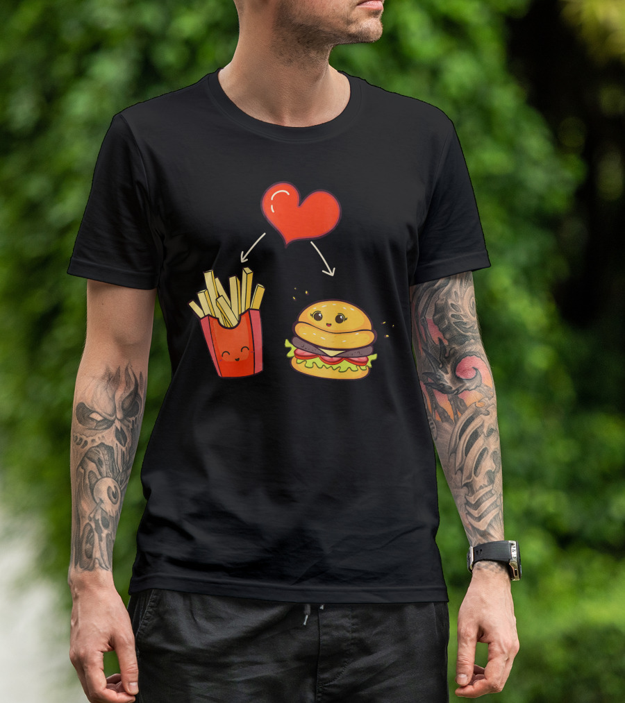 Burger Fries Kids Kawaii Heart Cute Food Lovers T-Shirt