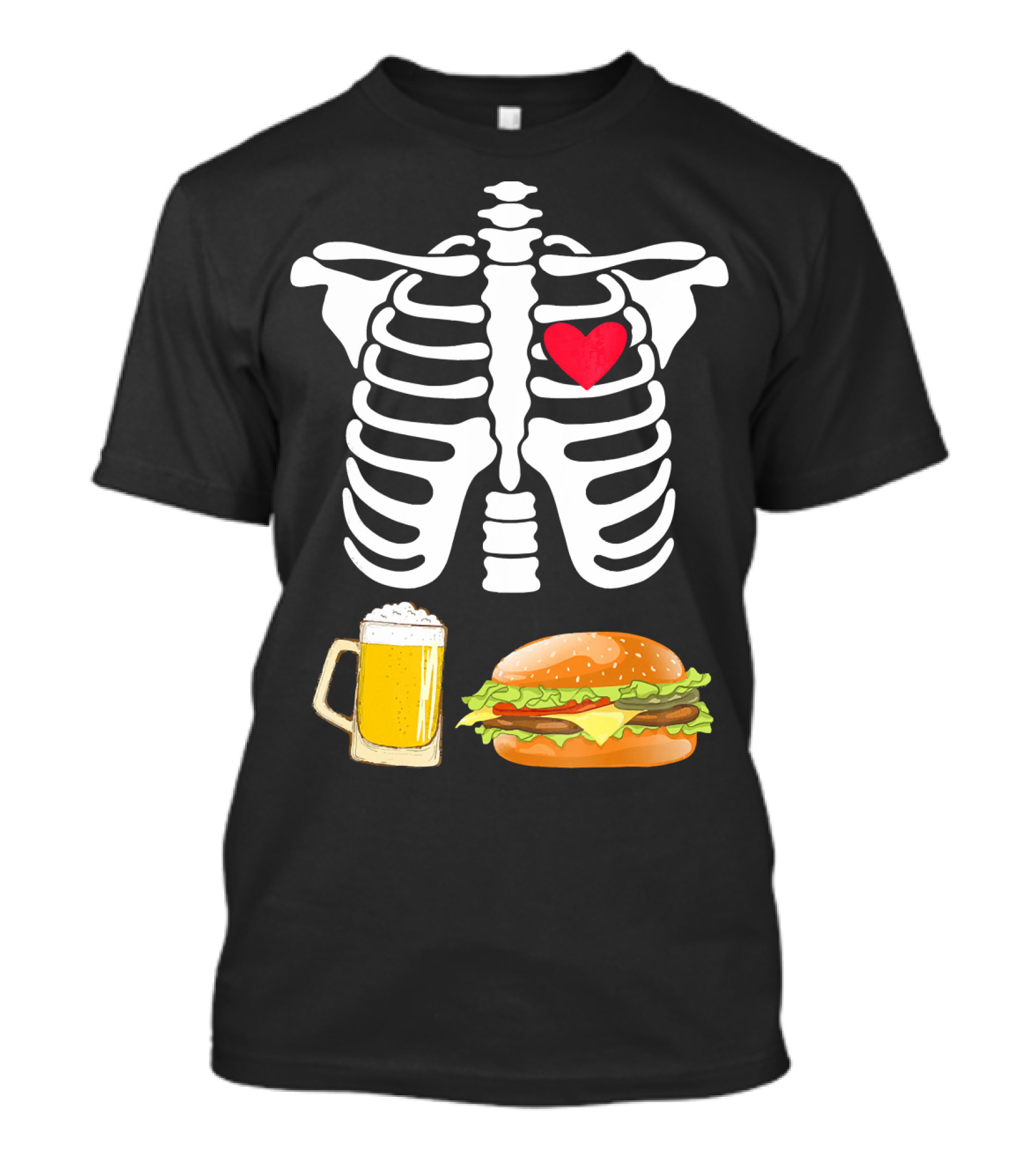Beer And Burger Heart Ribcage Skeleton T-Shirt