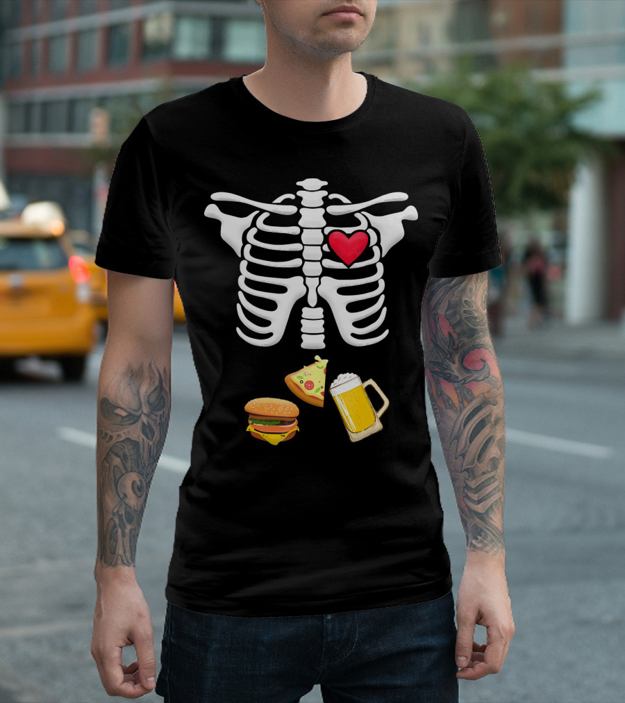 Hamburger Pizza Beer Heart Skeleton Ribs T-Shirt