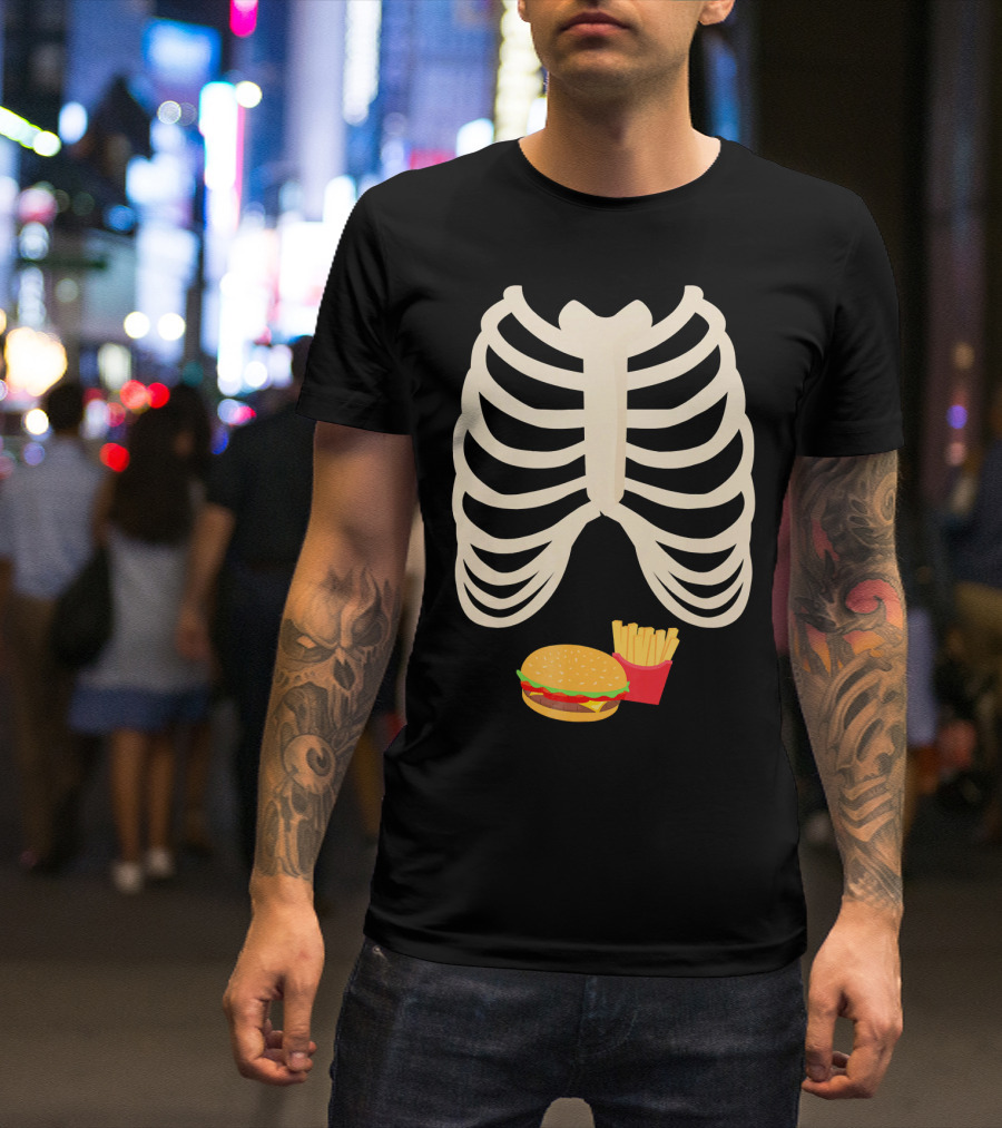 Halloween Skeleton Rib Cage Xray Burger And Fries T-Shirt