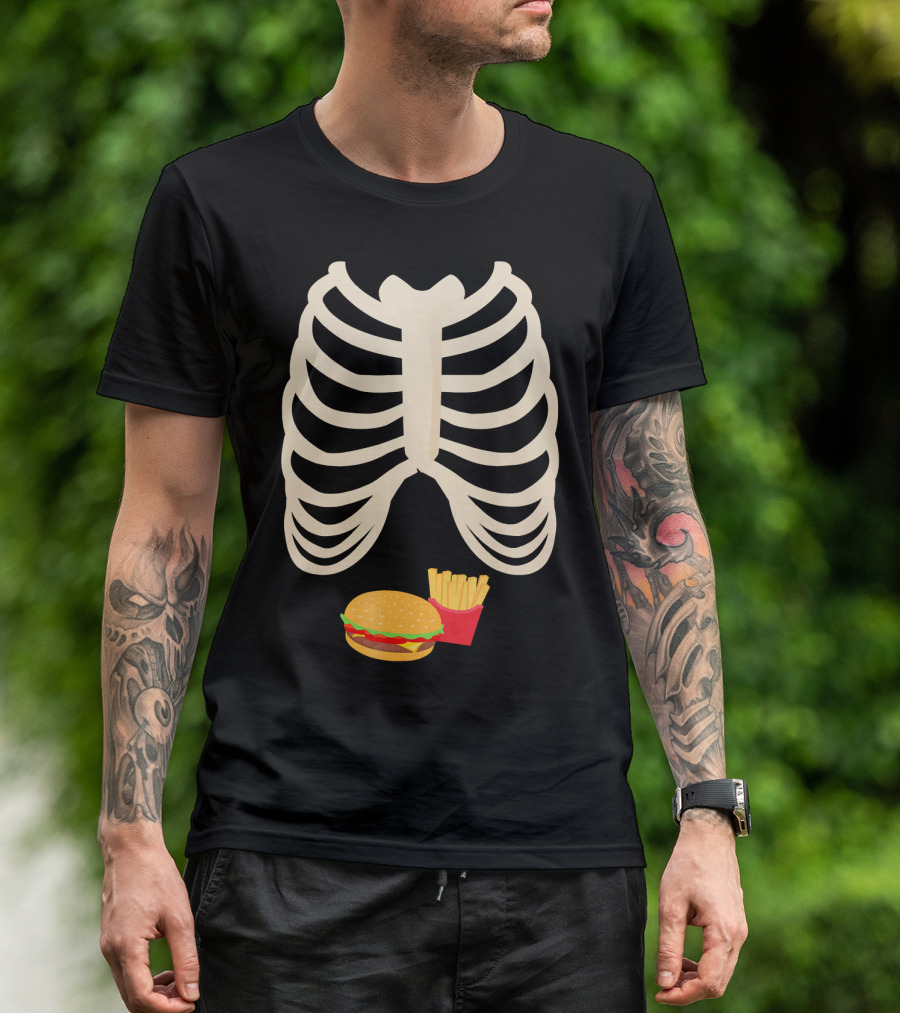 Halloween Skeleton Rib Cage Xray Burger And Fries T-Shirt