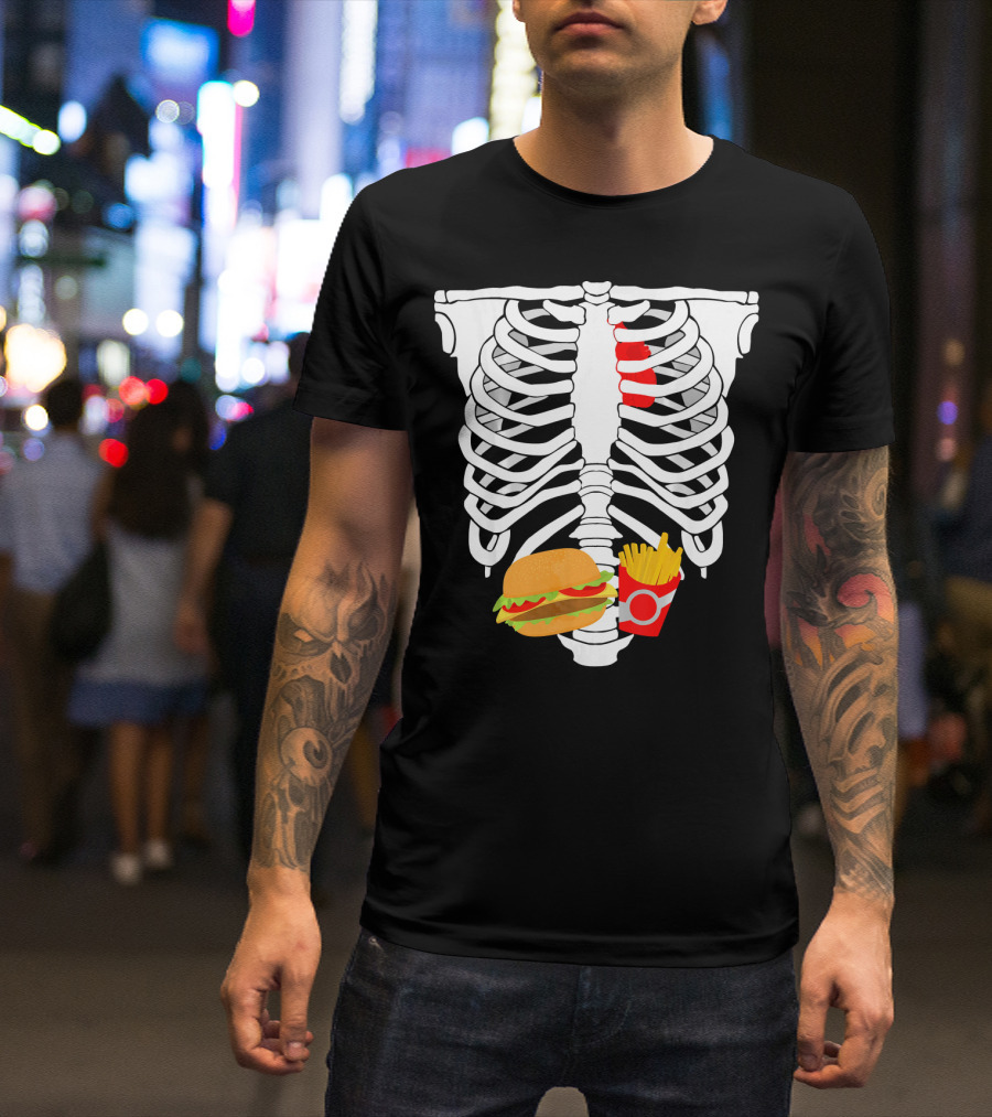 Skeleton Ribcage With Burger And Fries T-Shirt