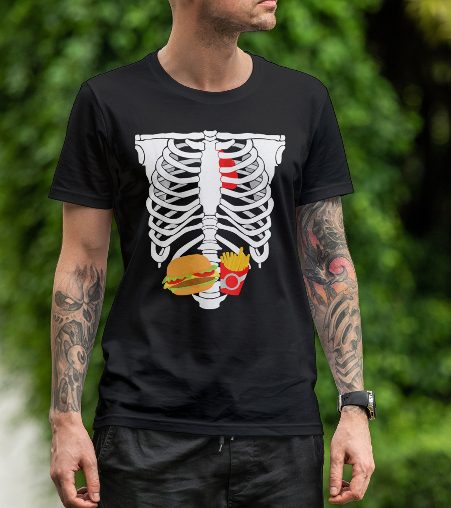 Skeleton Ribcage With Burger And Fries T-Shirt