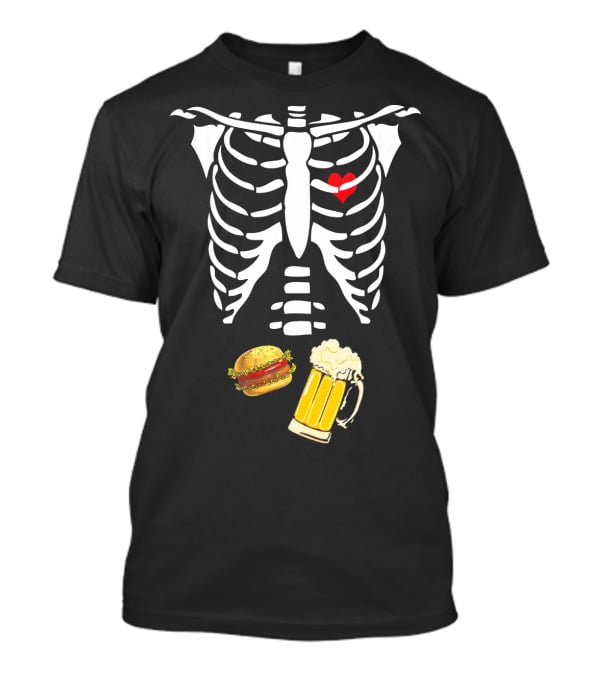 Beer Hamburger Skeleton Ribcage Heart T-Shirt