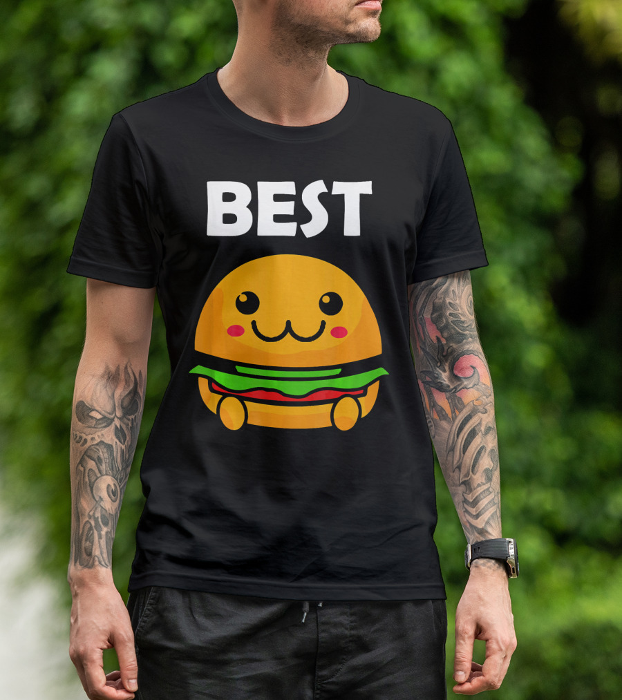 Burger Matching Fries Best Friend Novelty Best Cute Kawaii Face T-Shirt