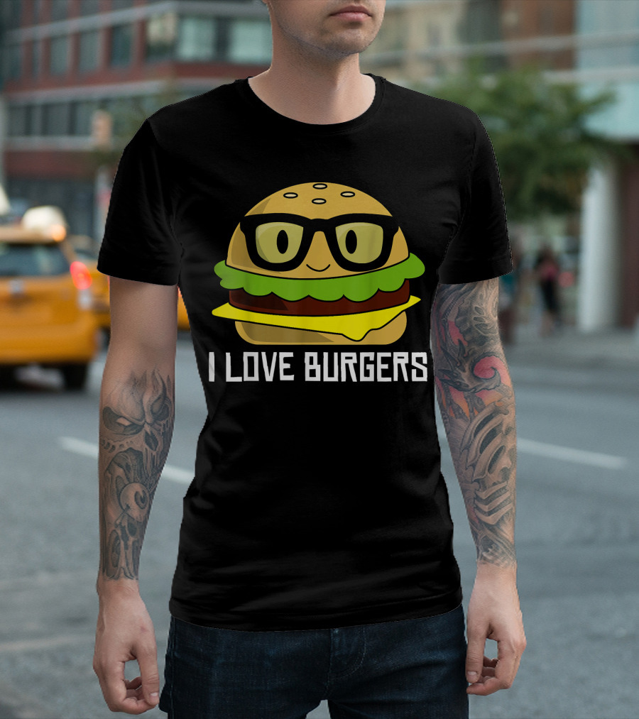 I Love Burgers Cheeseburger Glasses Cute Hamb T-Shirt