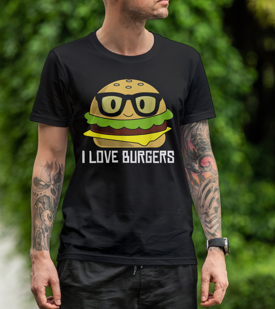 I Love Burgers Cheeseburger Glasses Cute Hamb T-Shirt