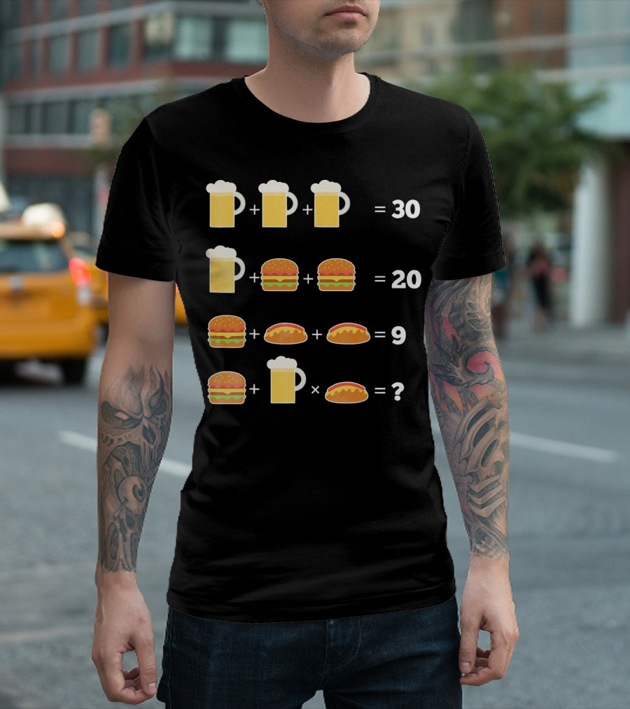 Beer And Hamburger Hot Dog Math Puzzle Equation T-Shirt