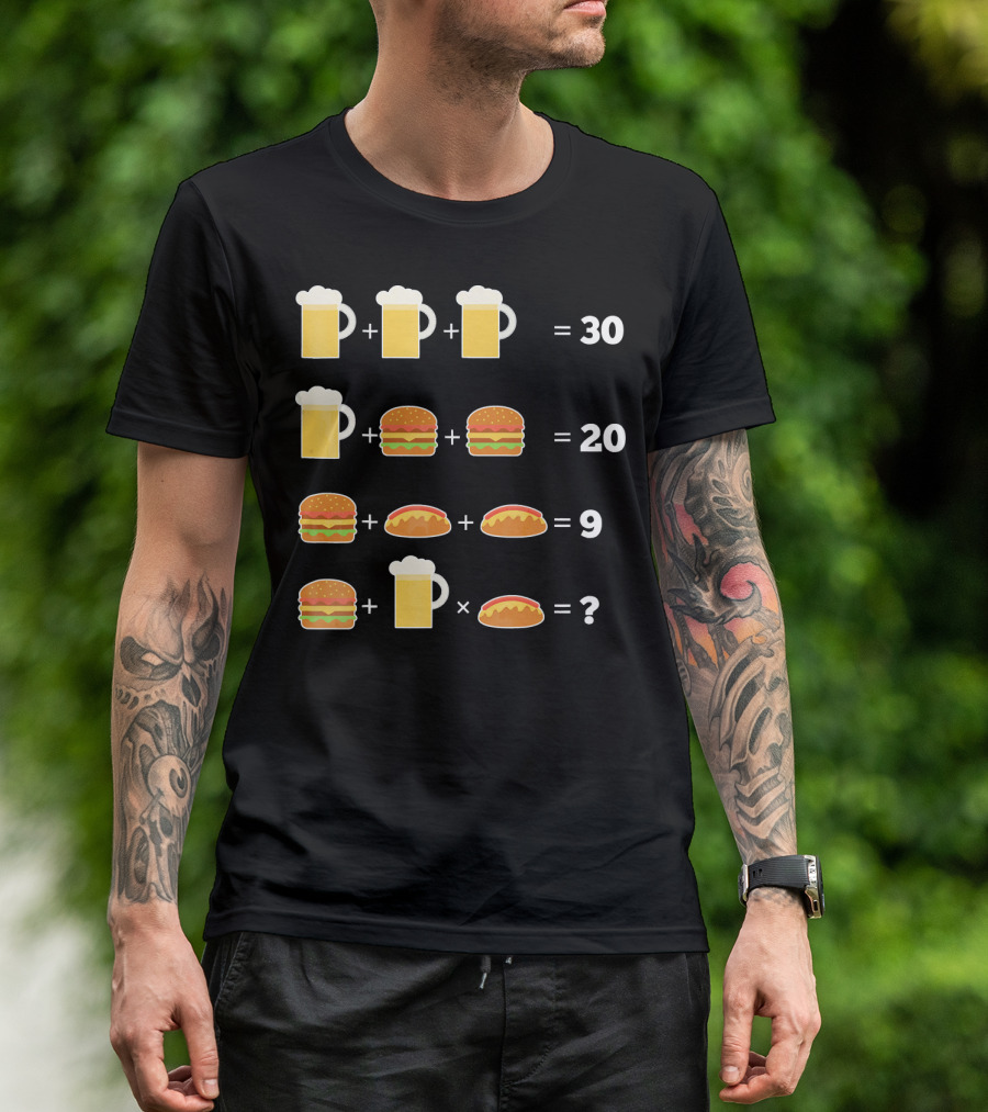 Beer And Hamburger Hot Dog Math Puzzle Equation T-Shirt