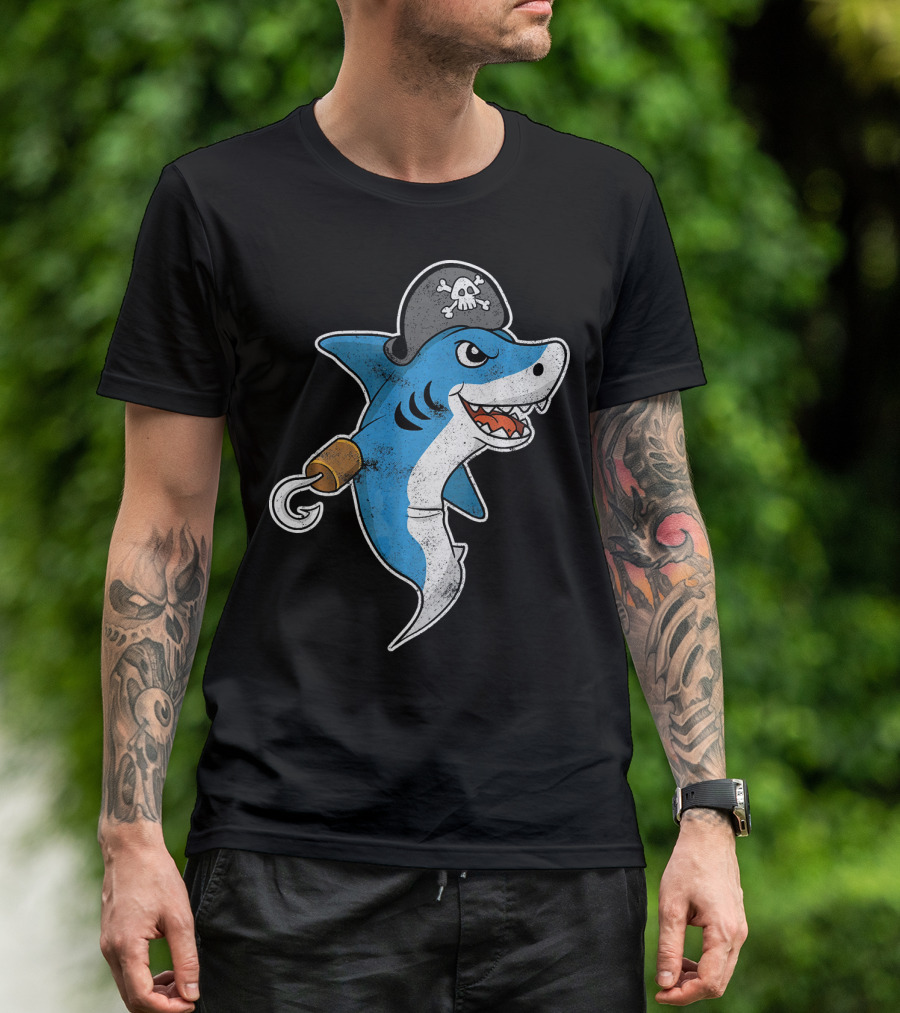 Pirate Shark With Hook And Pirate Hat T-Shirt