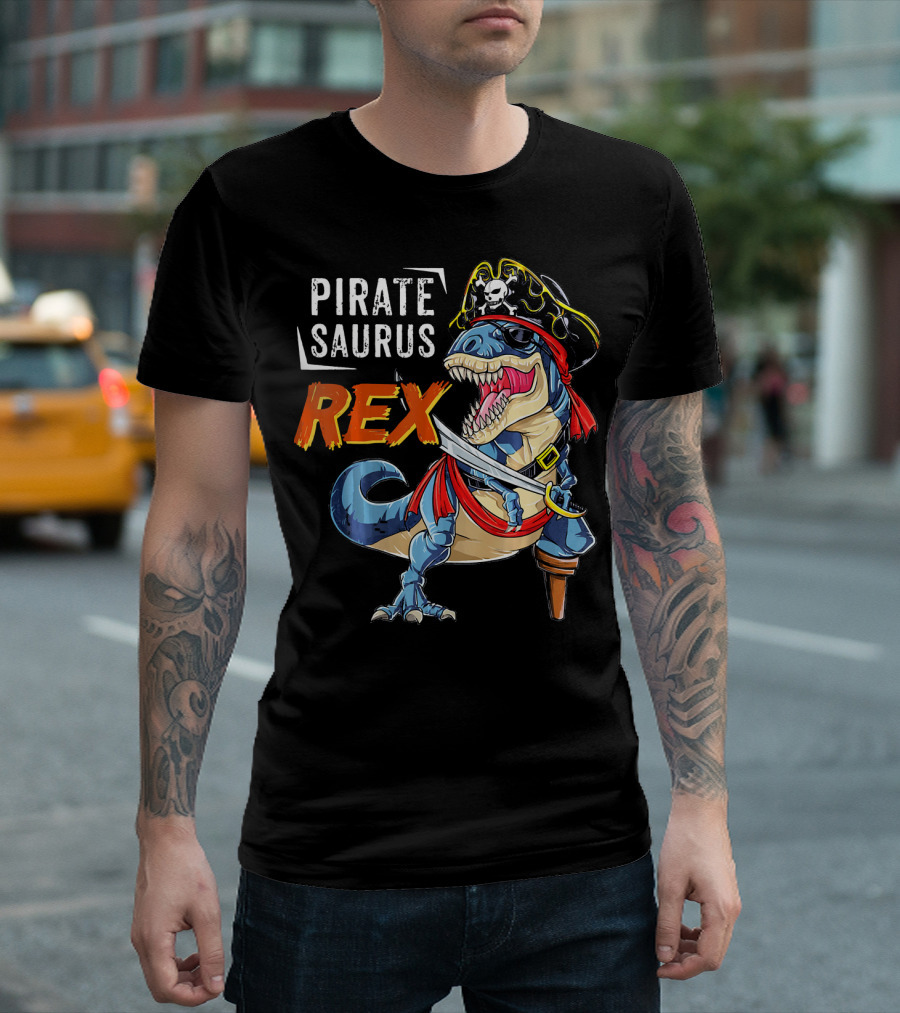 Pirate Saurus Rex Dinosaur Pirate Halloween Costume Hat T-Shirt