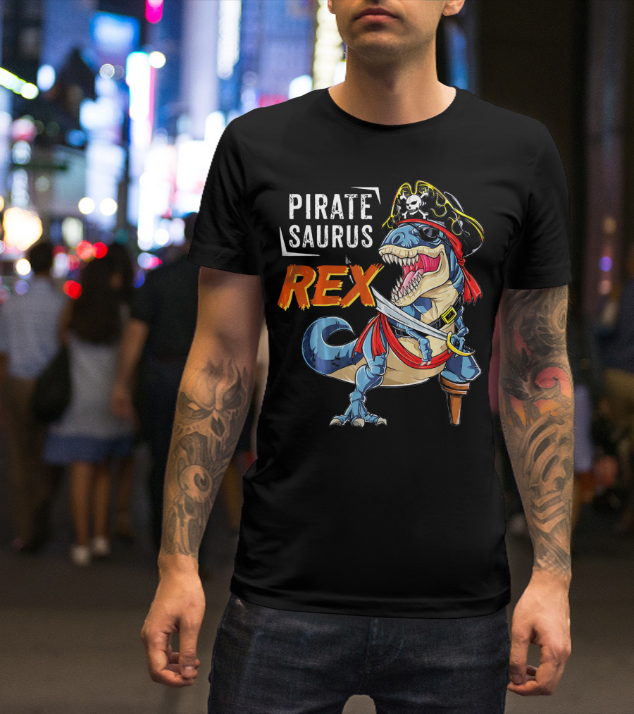 Pirate Saurus Rex Dinosaur Pirate Halloween Costume Hat T-Shirt