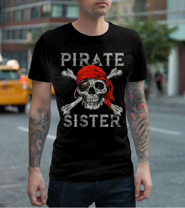 Pirate Sister Skull Jolly Roger Bandana T-Shirt