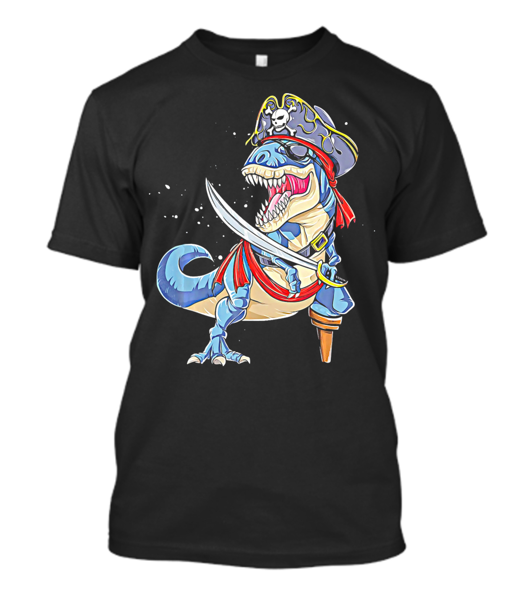 Pirate Dinosaur With Sword And Skull Hat T-Shirt